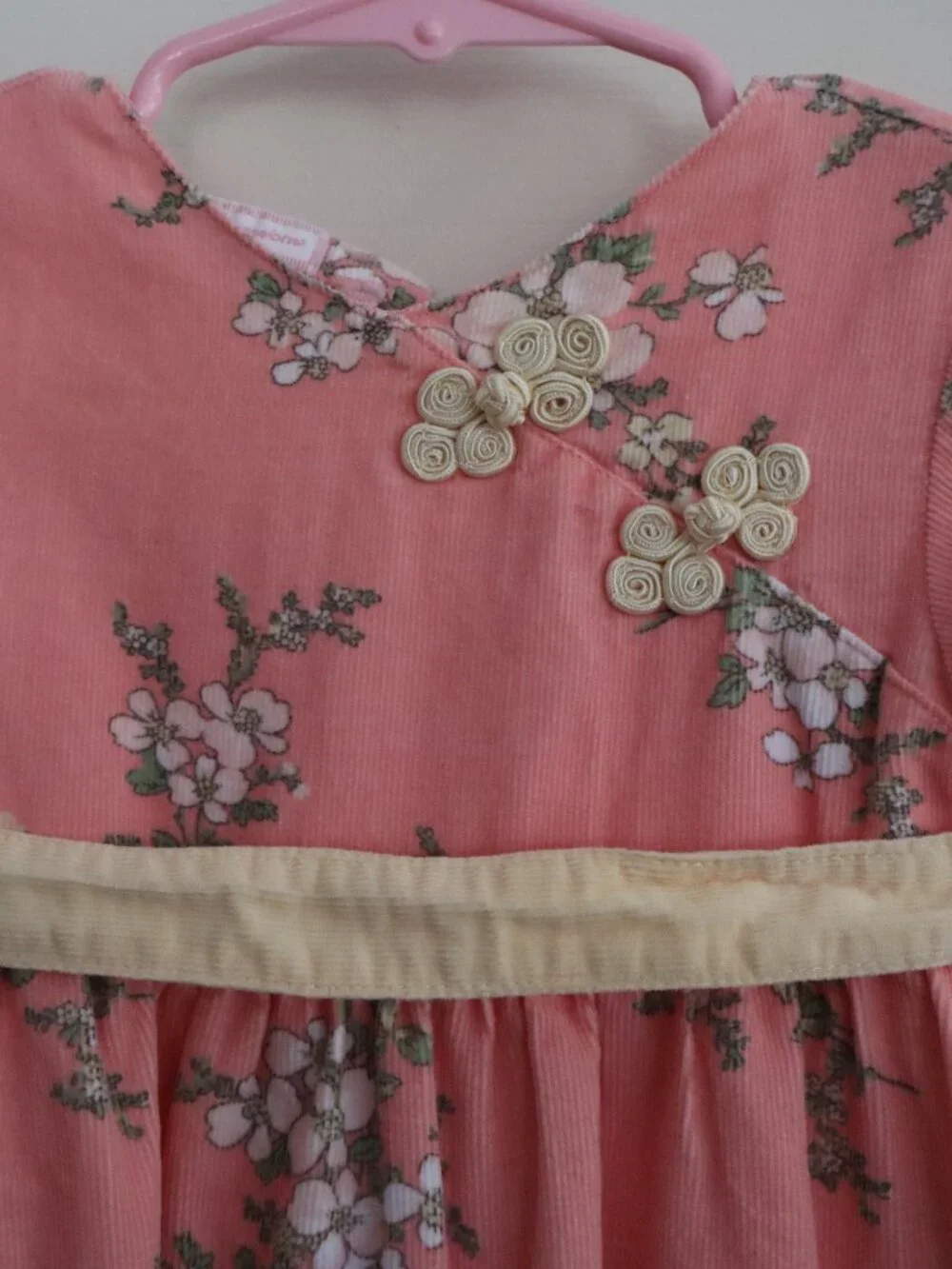 First Impressions Peach/Coral Cherry Blossom Corduroy Dress w/ Matching Bloomers